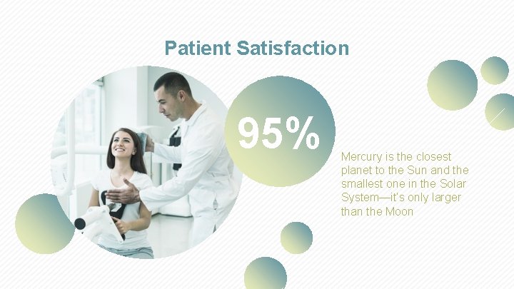 Patient Satisfaction 95% Mercury is the closest planet to the Sun and the smallest