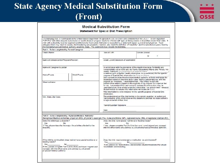 State Agency Medical Substitution Form (Front) 