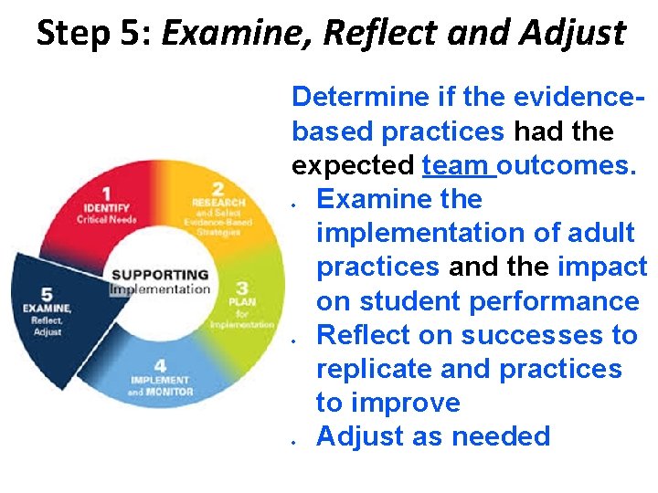 Step 5: Examine, Reflect and Adjust Determine if the evidencebased practices had the expected