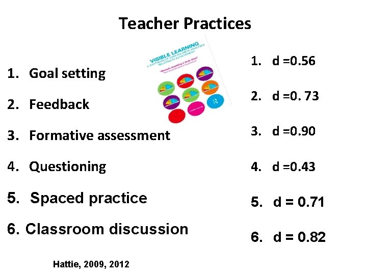 Teacher Practices 1. Area Goal setting 2. Feedback 1. d =0. 56 Effect Size