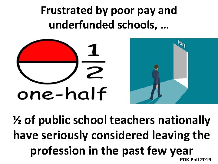 Frustrated by poor pay and underfunded schools, … ½ of public school teachers nationally