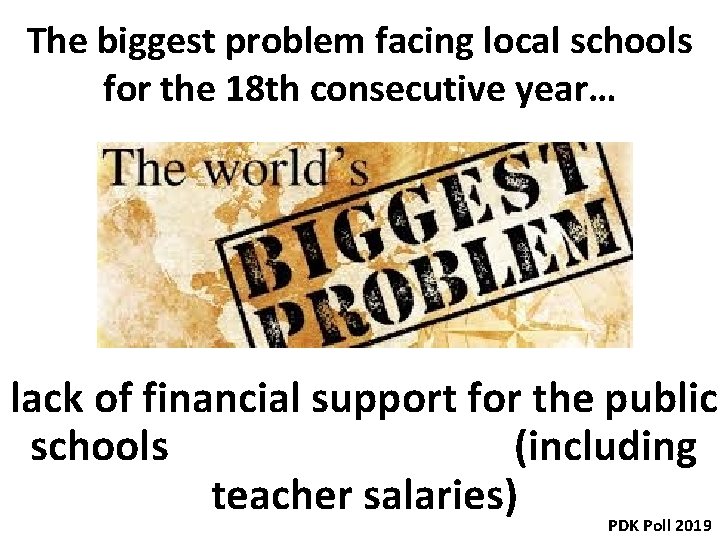 The biggest problem facing local schools for the 18 th consecutive year… lack of