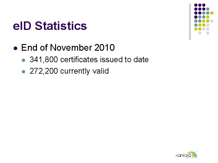 e. ID Statistics l End of November 2010 l l 341, 800 certificates issued