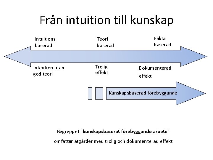 Från intuition till kunskap Intuitions baserad Teori baserad Intention utan god teori Trolig effekt