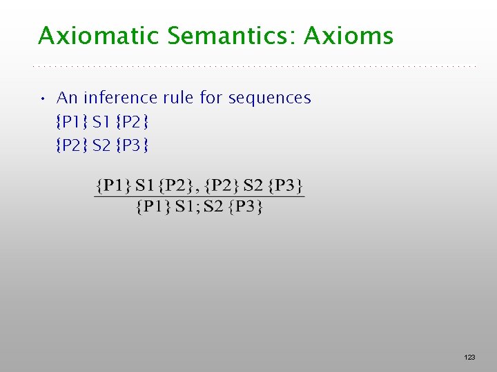 Axiomatic Semantics: Axioms • An inference rule for sequences {P 1} S 1 {P Axiomatic Semantics: Axioms • An inference rule for sequences {P 1} S 1 {P