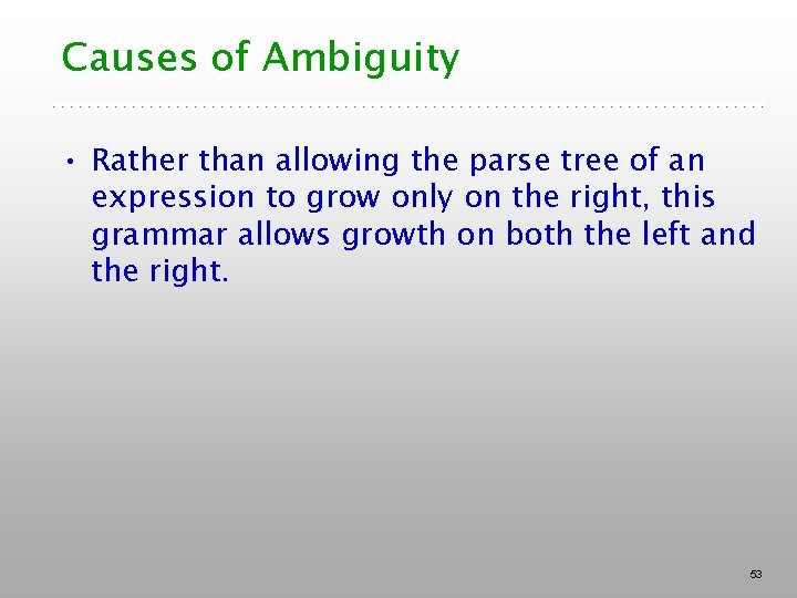 Causes of Ambiguity • Rather than allowing the parse tree of an expression to