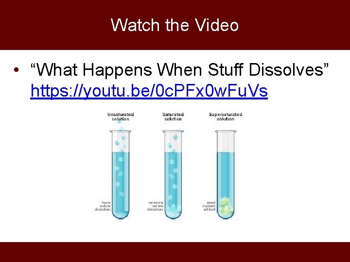 Watch the Video • “What Happens When Stuff Dissolves” https: //youtu. be/0 c. PFx