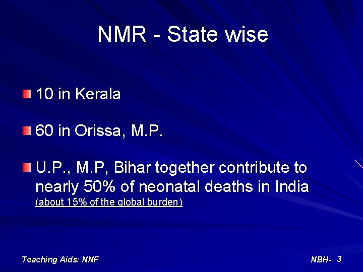 NMR - State wise 10 in Kerala 60 in Orissa, M. P. U. P.