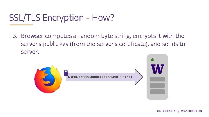 SSL/TLS Encryption - How? 3. Browser computes a random byte string, encrypts it with