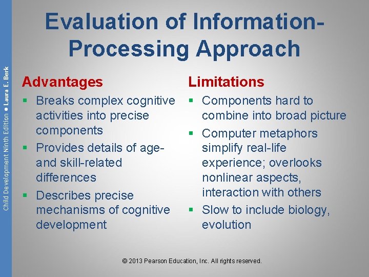 Child Development Ninth Edition ● Laura E. Berk Evaluation of Information. Processing Approach Advantages
