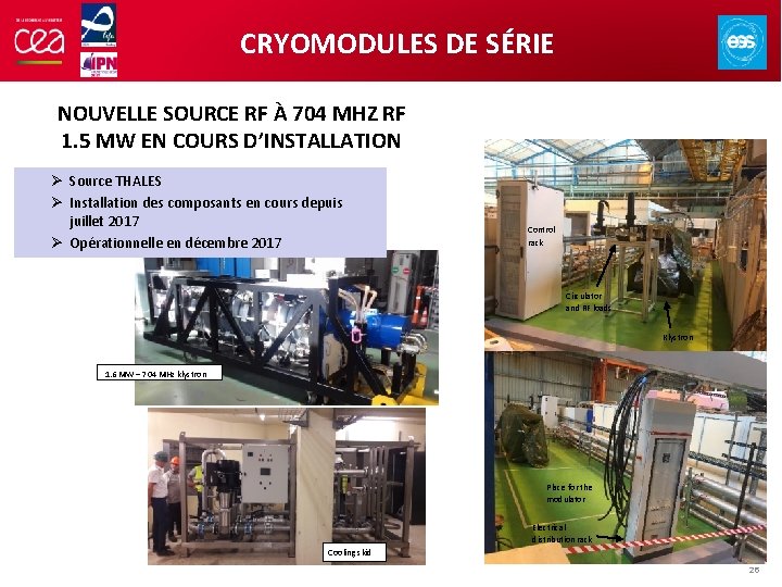 CRYOMODULES DE SÉRIE NOUVELLE SOURCE RF À 704 MHZ RF 1. 5 MW EN