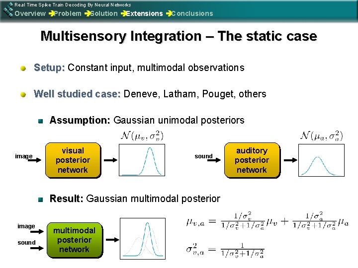Real Time Spike Train Decoding By Neural Networks Overview èProblem èSolution èExtensions èConclusions Multisensory