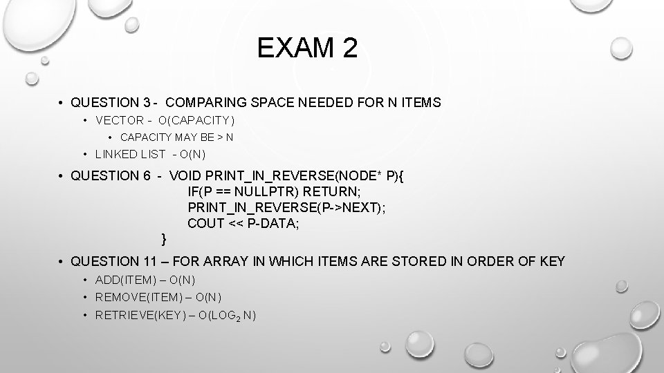 EXAM 2 • QUESTION 3 - COMPARING SPACE NEEDED FOR N ITEMS • VECTOR