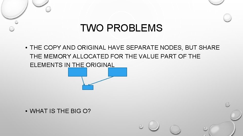 TWO PROBLEMS • THE COPY AND ORIGINAL HAVE SEPARATE NODES, BUT SHARE THE MEMORY