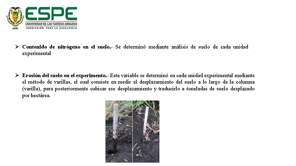 Ø Contenido de nitrógeno en el suelo. - Se determinó mediante análisis de suelo