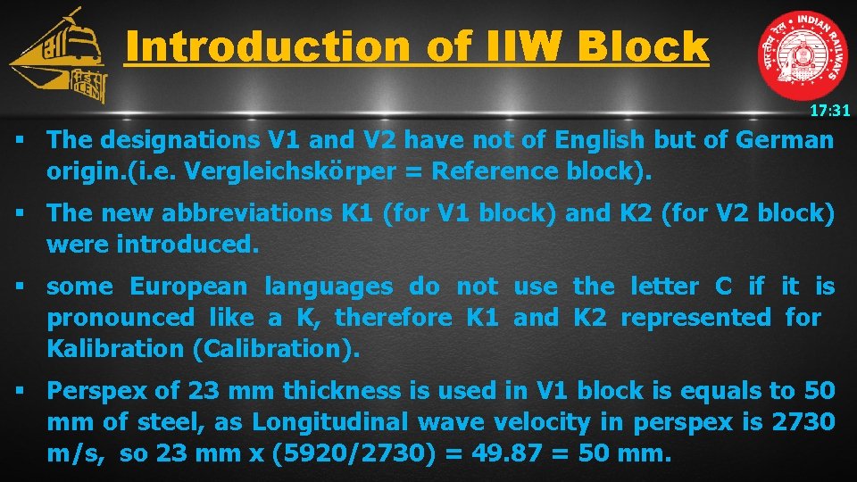 Introduction of IIW Block 17: 31 § The designations V 1 and V 2
