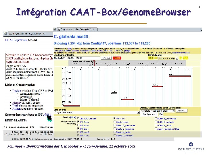 Intégration CAAT-Box/Genome. Browser Journées « Bioinformatique des Génopoles » - Lyon-Gerland, 22 octobre 2003