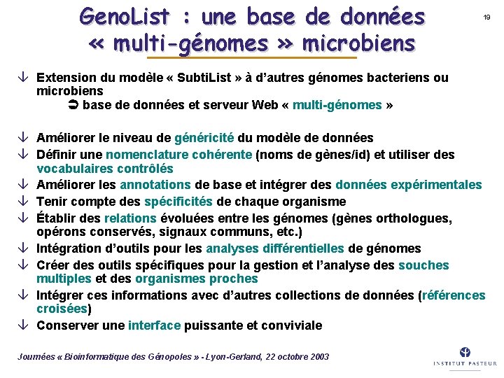 Geno. List : une base de données « multi-génomes » microbiens 19 â Extension