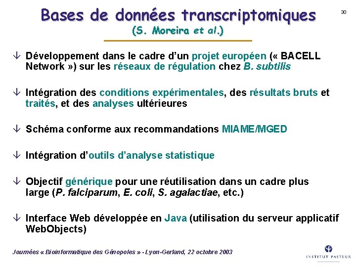 Bases de données transcriptomiques 30 (S. Moreira et al. ) â Développement dans le