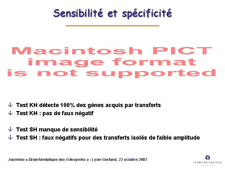 Sensibilité et spécificité â Test KH détecte 100% des gènes acquis par transferts â