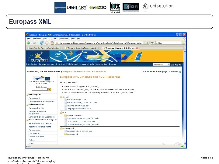 Europass XML European Workshop – Defining electronic standards for exchanging Page 9 / 9