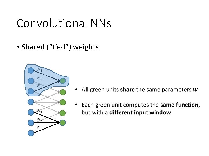 Convolutional NNs • Shared (“tied”) weights Convolutional NNs • Shared (“tied”) weights