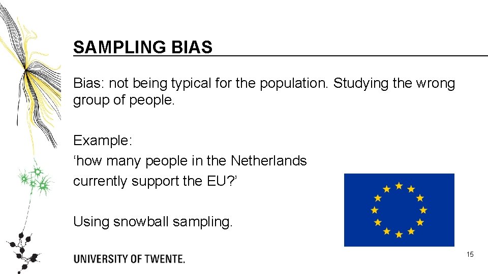 SAMPLING BIAS Bias: not being typical for the population. Studying the wrong group of