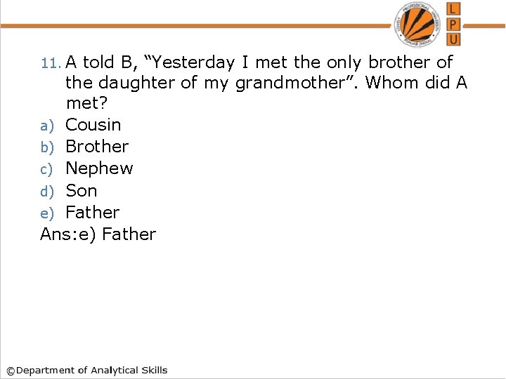 11. A told B, “Yesterday I met the only brother of the daughter of 11. A told B, “Yesterday I met the only brother of the daughter of