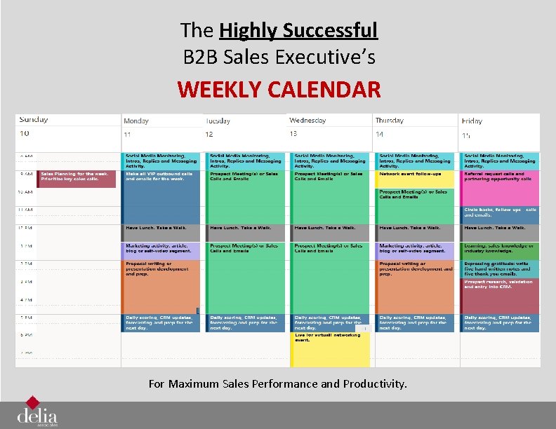 The Highly Successful B 2 B Sales Executive’s WEEKLY CALENDAR For Maximum Sales Performance