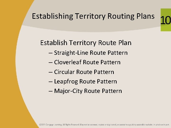 Establishing Territory Routing Plans Establish Territory Route Plan – Straight-Line Route Pattern – Cloverleaf