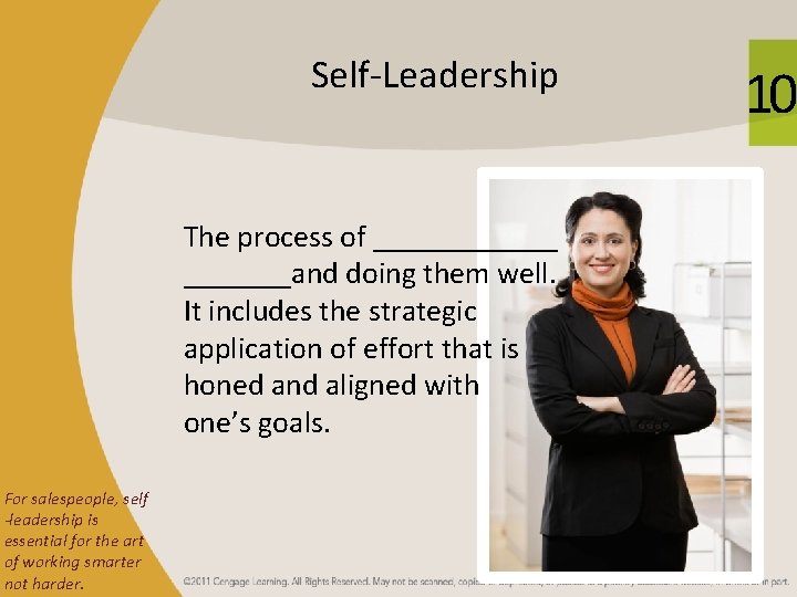 Self-Leadership The process of _______and doing them well. It includes the strategic application of