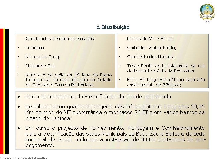 c. Distribuição Construídos 4 Sistemas isolados: Company Confidential Linhas de MT e BT de