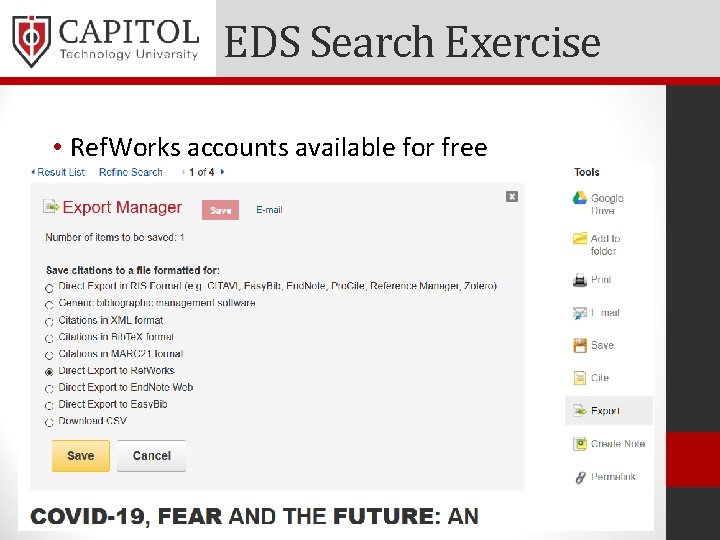 EDS Search Exercise • Ref. Works accounts available for free 