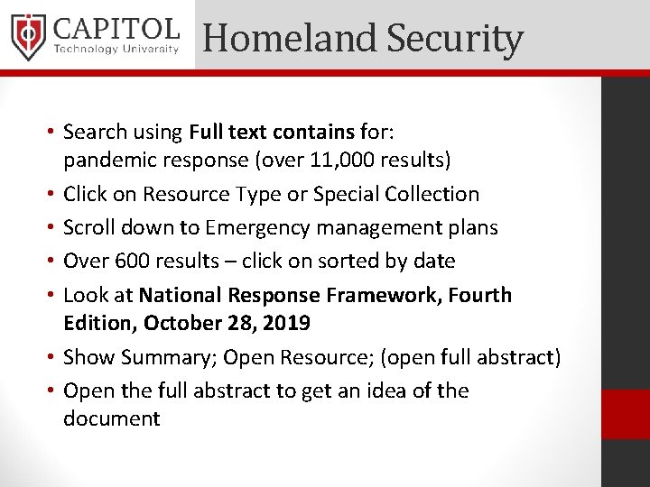 Homeland Security • Search using Full text contains for: pandemic response (over 11, 000