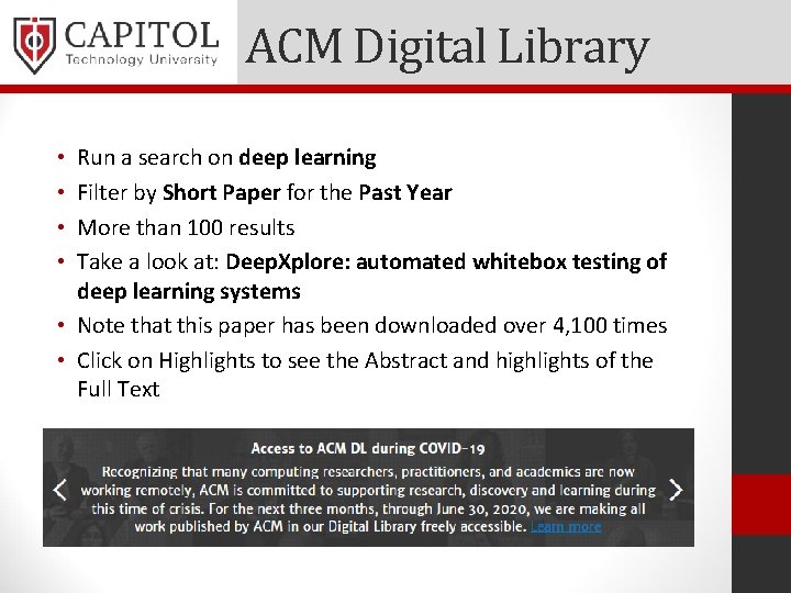 ACM Digital Library Run a search on deep learning Filter by Short Paper for