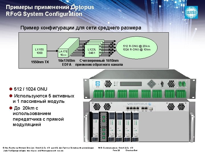 Примеры применений Optopus RFo. G System Configuration Пример конфигурации для сети среднего размера LX