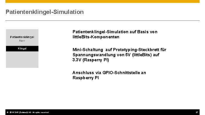 Patientenklingel-Simulation auf Basis von little. Bits-Komponenten Mini-Schaltung auf Prototyping-Steckbrett für Spannungswandlung von 5 V