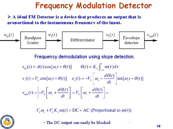 Frequency Modulation Detector Ø A ideal FM Detector is a device that produces an