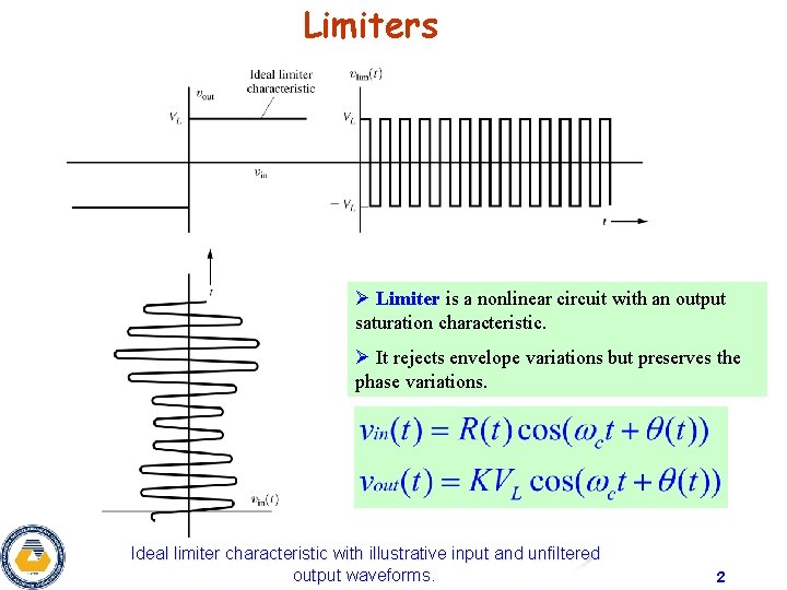 Limiters Ø Limiter is a nonlinear circuit with an output saturation characteristic. Ø It