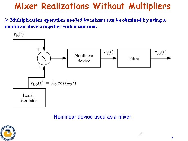 Mixer Realizations Without Multipliers Ø Multiplication operation needed by mixers can be obtained by