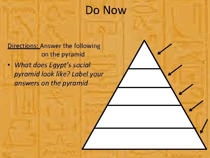 Do Now Directions: Answer the following on the pyramid • What does Egypt’s social