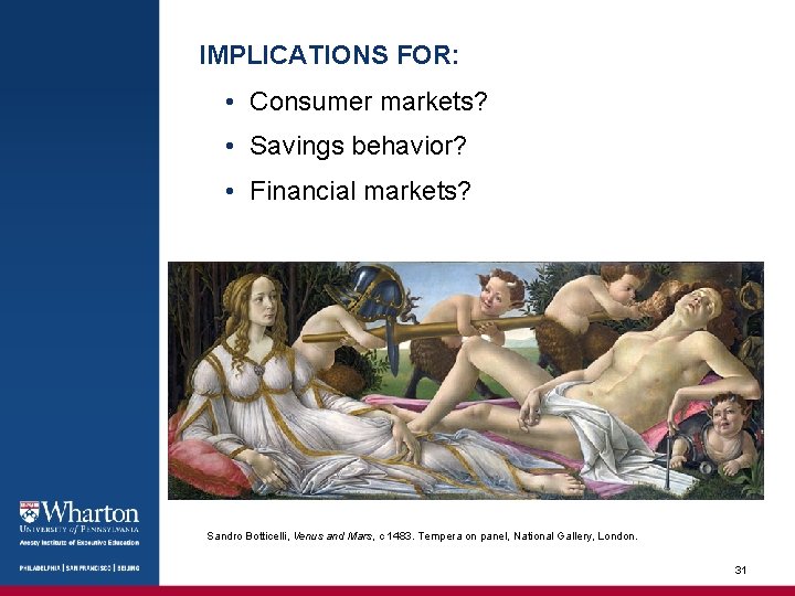 IMPLICATIONS FOR: • Consumer markets? • Savings behavior? • Financial markets? Sandro Botticelli, Venus