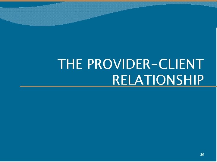 THE PROVIDER-CLIENT RELATIONSHIP 26 