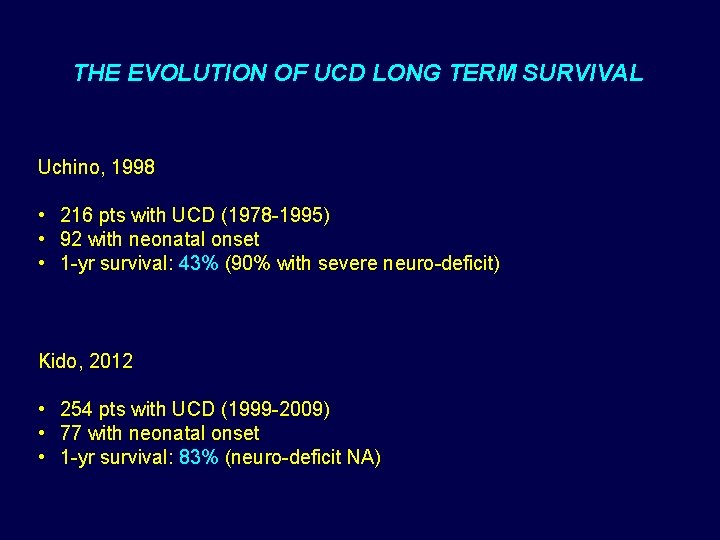 THE EVOLUTION OF UCD LONG TERM SURVIVAL Uchino, 1998 • 216 pts with UCD