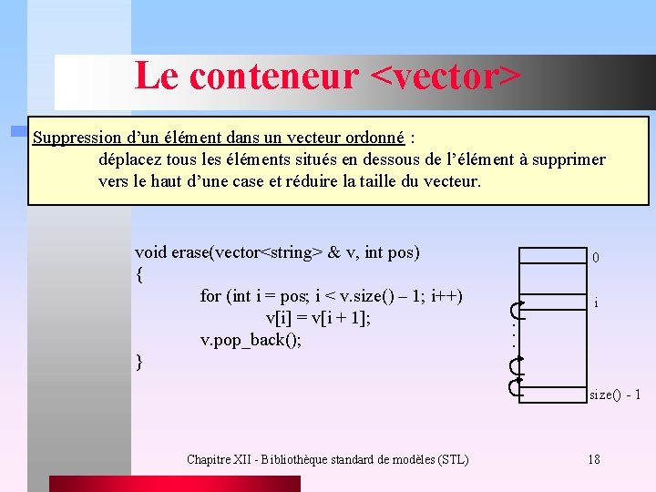 Le conteneur <vector> Suppression d’un élément dans un vecteur ordonné : déplacez tous les