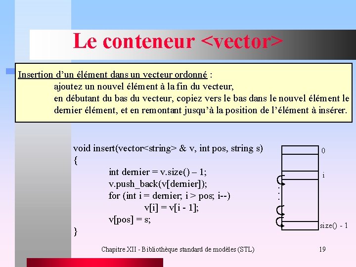 Le conteneur <vector> Insertion d’un élément dans un vecteur ordonné : ajoutez un nouvel