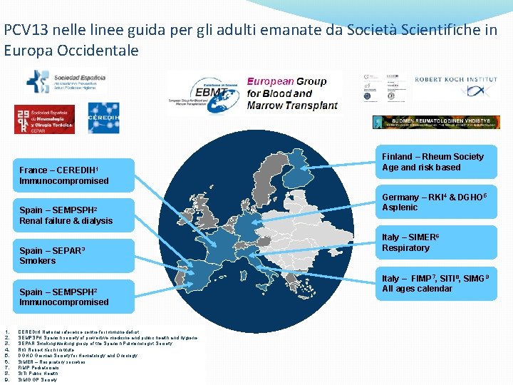 PCV 13 nelle linee guida per gli adulti emanate da Società Scientifiche in Europa