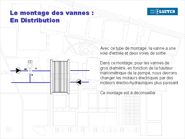 Le montage des vannes : En Distribution Avec ce type de montage, la vanne