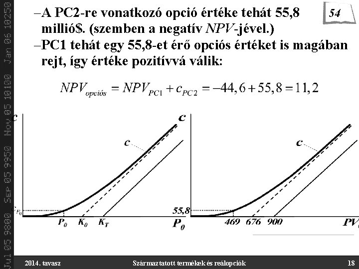 –A PC 2 -re vonatkozó opció értéke tehát 55, 8 54 millió$. (szemben a