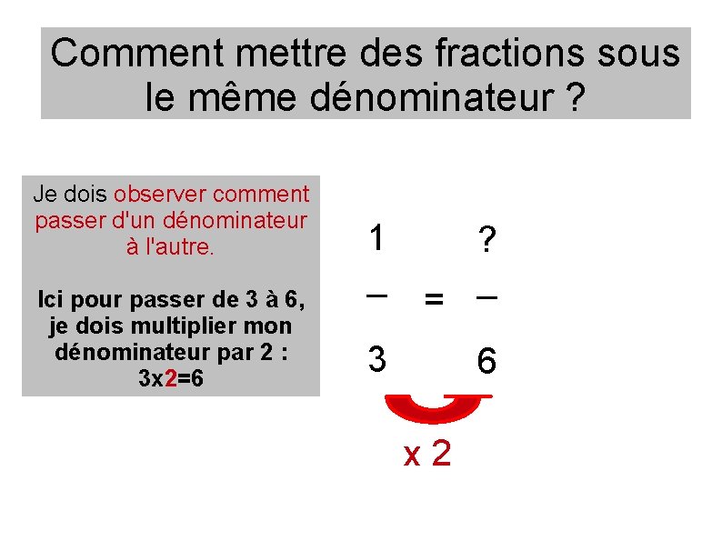 Comment mettre des fractions sous le même dénominateur ? Je dois observer comment passer